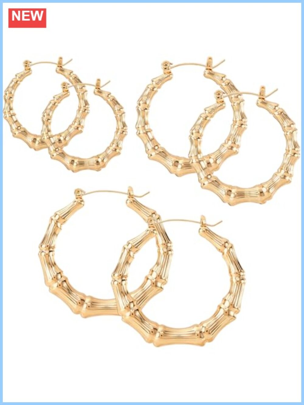 3 Pairs Bamboo Earrings 14K Gold Plated Hoop Earrings Set